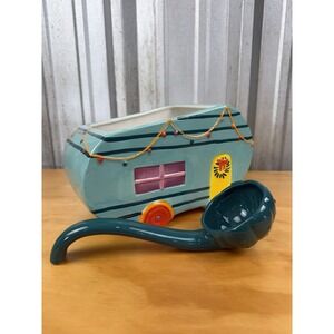Ceramic Camper Trailer Punchbowl w/ Ladle Retro RV Glamping Decor Vintage Look